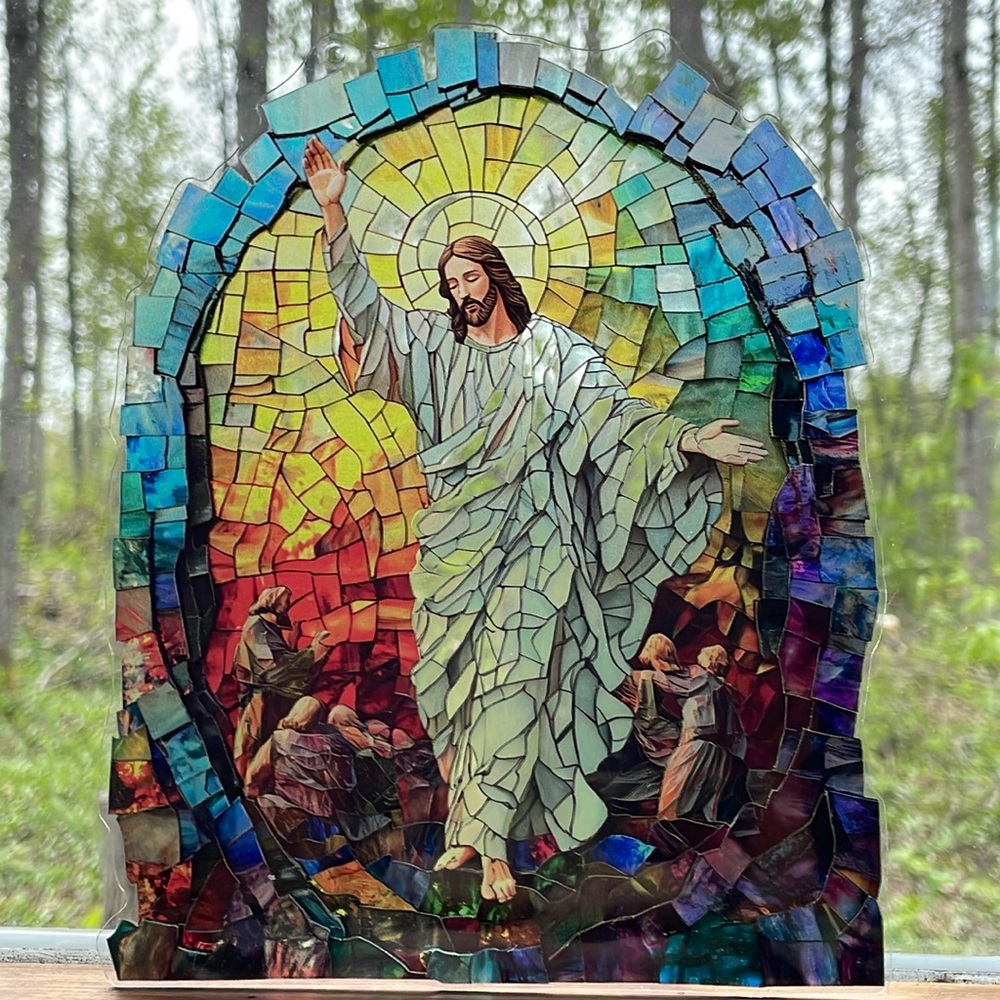 Suncatcher Acrylic Religious Jesus Decoration Faux Stained Glass New Gift
